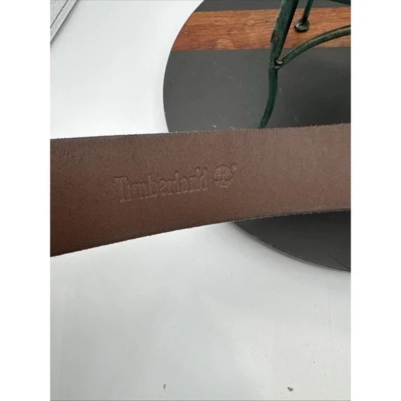 Men's Timberland NWT Brown Leather Belt Brass Buckle Size 36 - Picture 8 of 8